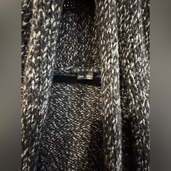 THEORY Womens Gray Chunky Knit Long Shawl Cardigan Sweater Wool/Cashmere Blend M - Picture 6 of 14